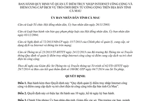 Quyết định 21/2014/QĐ-UBND quản lý điểm truy nhập Internet trò chơi điện tử công cộng Cà Mau