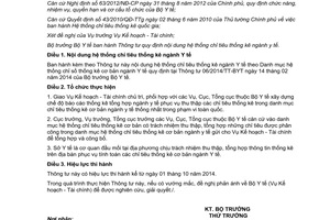 Thông tư 28/2014/TT-BYT nội dung hệ thống chỉ tiêu thống kê ngành Y tế