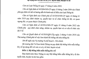 Thông tư 27/2014/TT-BYT Hệ thống biểu mẫu thống kê y tế cơ sở y tế tuyến tỉnh huyện xã
