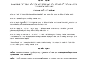 Quyết định 52/2014/QĐ-UBND cước vận tải hàng hóa bằng ô tô Thừa Thiên Huế