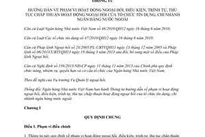 Thông tư 21/2014/TT-NHNN phạm vi hoạt động ngoại hối điều kiện trình tự thủ tục chấp thuận tổ chức tín dụng