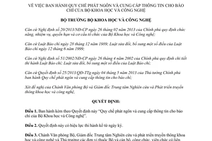 Quyết định 2093/QĐ-BKHCN 2014 Quy chế phát ngôn cung cấp thông tin báo chí