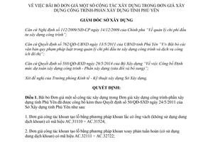 Quyết định 87/QĐ-SXD năm 2014 bãi bỏ một số Đơn giá công tác xây dựng công trình Phú Yên