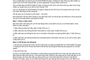 Thông tư 29/2014/TT-BYT biểu mẫu chế độ báo cáo thống kê y tế cơ sở khám chữa bệnh tư nhân