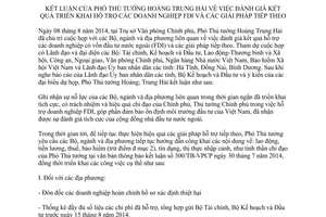 Thông báo 327/TB-VPCP 2014 kết luận Phó Thủ tướng hỗ trợ doanh nghiệp vốn đầu tư nước ngoài