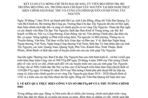 Thông báo 329/TB-VPCP 2014 kết luận của Trần Đại Quang chính sách đặc thù củng cố chính quyền Tây Nguyên