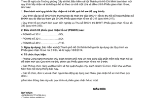 Thông báo 2427/TB-BHXH 2014 tiếp nhận trả kết quả hồ sơ cơ chế một cửa Bảo hiểm xã hội Hồ Chí Minh