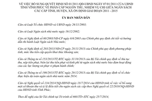 Quyết định 36/2014/QĐ-UBND bổ sung phân cấp thu chi giữa ngân sách các cấp 2011 2015 Vĩnh Phúc