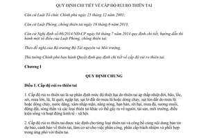 Quyết định 44/2014/QĐ-TTg hướng dẫn cấp độ rủi ro thiên tai