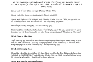 Quyết định 45/2014/QĐ-TTg phụ cấp ưu đãi nghề nghiệp người làm việc lĩnh vực năng lượng nguyên tử