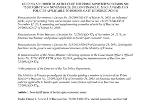 Circular No. 109/2014/TT-BTC guiding Decision No. 72/2013/QD-TTg