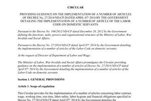 Circular No. 19/2014/TT-BLDTBXH guidance 27/2014/ND-CP detailing the labor Code on domestic servants