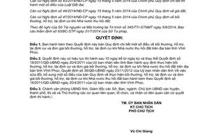 Quyết định 35/2014/QĐ-UBND bồi thường hỗ trợ tái định cư khi Nhà nước thu hồi đất Vĩnh Phúc