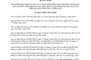 Quyết định 53/2014/QĐ-UBND quản lý giết mổ chế biến mua bán gia súc gia cầm Thừa Thiên Huế