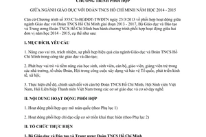 Văn bản 674/CTr-BGDĐT-TWĐTN 2014 phối hợp giữa ngành giáo dục với đoàn Thanh niên 2014-2015