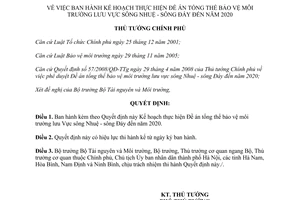 Quyết định 1435/QĐ-TTg 2014 Đề án tổng thể bảo vệ môi trường lưu vực sông Nhuệ sông Đáy 2020