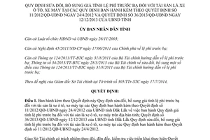 Quyết định 28/2014/QĐ-UBND sửa đổi giá tính lệ phí trước bạ đối với tài sản là xe ô tô xe máy Đắk Lắk