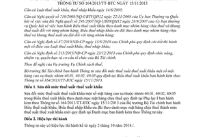 Thông tư 111/2014/TT-BTC sửa đổi mức thuế suất thuế xuất khẩu cao su 164/2013/TT-BTC
