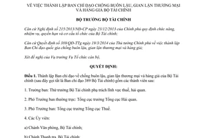 Quyết định 1993/QĐ-BTC 2014 thành lập Ban chỉ đạo chống buôn lậu gian lận thương mại hàng giả