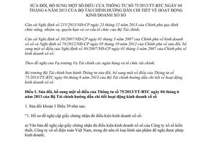 Thông tư 112/2014/TT-BTC sửa đổi Thông tư 75/2013/TT-BTC hướng dẫn về hoạt động kinh doanh xổ số