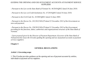 Circular No. 23/2014/TT-NHNN guiding the opening use of payment accounts at payment service suppliers