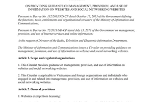 Circular No. 09/2014/TT-BTTTT guidance on management use of information on websites and social networking websites