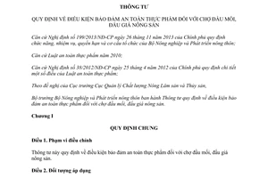 Thông tư 24/2014/TT-BNNPTNT bảo đảm an toàn thực phẩm chợ đầu mối đấu giá nông sản