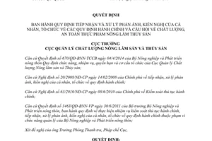 Quyết định 356/QĐ-QLCL năm 2014 xử lý phản ánh kiến nghị quy định hành chính an toàn thực phẩm
