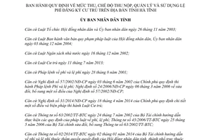 Quyết định 38/2014/QĐ-UBND mức thu nộp quản lý sử dụng lệ phí đăng ký cư trú Hà Tĩnh