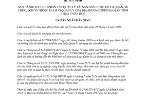 Quyết định 54/2014/QĐ-UBND phân cấp quản lý tài sản nhà nước Thừa Thiên Huế