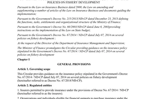Circular No. 115/2014/TT-BTC guidance insurance policy in Decree No. 67/2014/NĐ-CP fishery