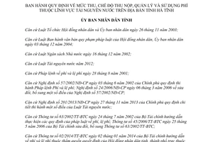 Quyết định 53/2014/QĐ-UBND thu nộp quản lý sử dụng phí tài nguyên nước Hà Tĩnh