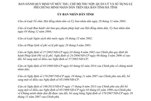 Quyết định 42/2014/QĐ-UBND thu nộp quản lý sử dụng lệ phí chứng minh nhân dân Hà Tĩnh