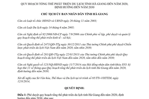 Quyết định 1646/QĐ-UBND 2014 phê duyệt quy hoạch tổng thể phát triển du lịch Hà Giang đến 2020