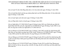 Quyết định 39/2014/QĐ-UBND chế độ thu nộp quản lý sử dụng lệ phí cấp giấy phép điện lực Hà Tĩnh