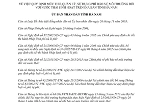 Quyết định 35/2014/QĐ-UBND thu quản lý sử dụng Phí bảo vệ môi trường nước thải sinh hoạt Hà Nam