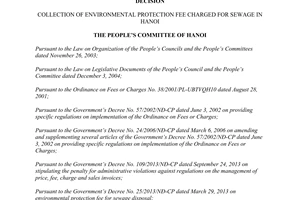 Decision No. 45/2014/QD-UBND collection of environmental protection fee charged for sewage in Hanoi