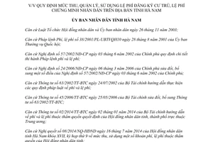 Quyết định 33/2014/QĐ-UBND mức thu quản lý lệ phí đăng ký cư trú lệ phí chứng minh nhân dân Hà Nam