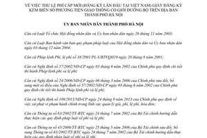 Quyết định 40/2014/QĐ-UBND thu lệ phí cấp mới giấy đăng ký kèm biển số phương tiện giao thông Hà Nội