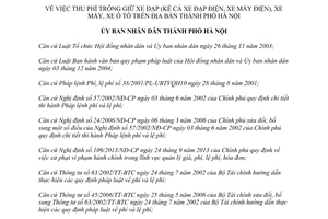 Quyết định 69/2014/QĐ-UBND thu phí trông giữ xe đạp xe máy xe ô tô Hà Nội