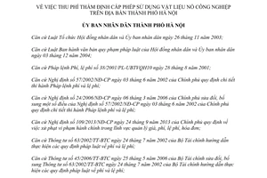 Quyết định 52/2014/QĐ-UBND thu phí thẩm định cấp phép sử dụng vật liệu nổ công nghiệp Hà Nội