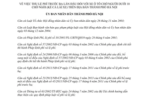 Quyết định 42/2014/QĐ-UBND thu lệ phí trước bạ lần đầu xe ô tô chở người dưới 10 chỗ ngồi Hà Nội