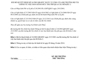 Thông tư 113/2014/TT-BTC bãi bỏ 16/2001/QĐ-BTC mức thu phí qua cầu Hồ Kiều 2