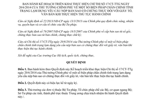 Quyết định 1949/QĐ-BTP 2014 thực hiện 17/CT-TTg chấn chỉnh lạm dụng yêu cầu nộp bản sao chứng thực