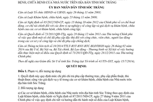 Quyết định 12/2014/QĐ-UBND mức chi phí phụ cấp thường trực phẫu thuật thủ thuật Sóc Trăng