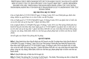 Quyết định 1953/QĐ-BTP 2014 thi hành Hiến pháp kiểm tra văn bản pháp luật kiểm soát thủ tục hành chính