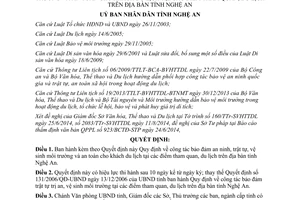 Quyết định 51/2014/QĐ-UBND bảo đảm an ninh trật tự vệ sinh môi trường khách du lịch Nghệ An