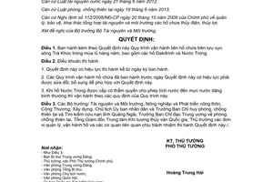 Quyết định 1463/QĐ-TTg 2014 Quy trình vận hành liên hồ chứa lưu vực sông Trà Khúc mùa lũ hàng năm