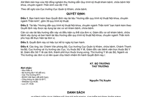 Quyết định 3154/QĐ-BYT 2014 Hướng dẫn quy trình kỹ thuật Nội khoa chuyên ngành Thần Kinh