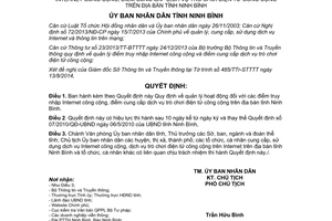 Quyết định 22/2014/QĐ-UBND quản lý điểm truy nhập Internet trò chơi điện tử công cộng Ninh Bình